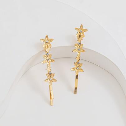 2pcs Rhinestone & Star Decor Hair Clip