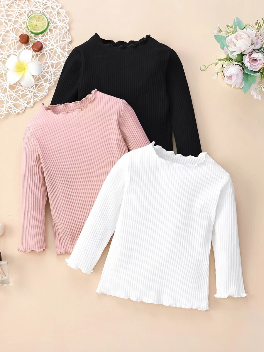 Bebé 3 piezas Top tejido de canalé ribete en forma de lechuga - Multicolor - Ver 1