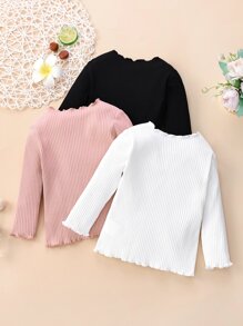 Bebé 3 piezas Top tejido de canalé ribete en forma de lechuga - Multicolor - Ver 2