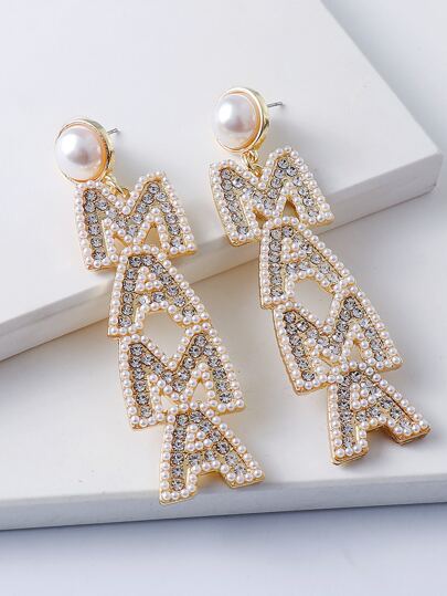 juran Rhinestone Decor Letter Drop Earrings