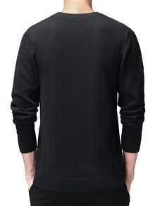 Hombres Jersey unicolor manga larga - Negro - Ver 2