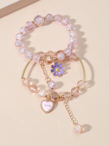 2pcs Flower Charm Beaded Bracelet - Multicolor - View 2