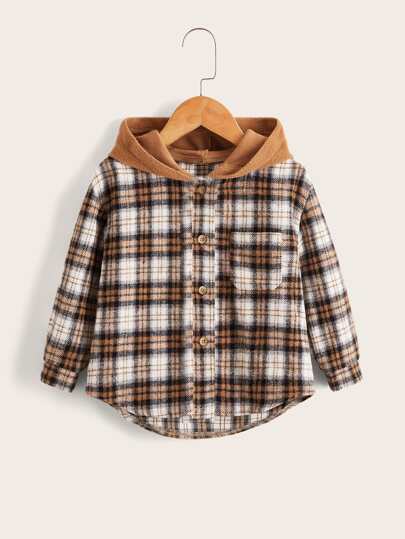 SHEIN Toddler Boys Plaid Drop Shoulder Hooded Coat