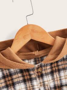 SHEIN 小男童格紋落肩袖連帽外套