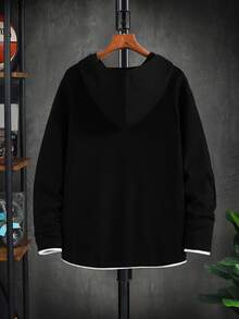 Manfinity Men Contrast Binding Raglan Sleeve Drawstring Hooded Jumper - Black - View 2