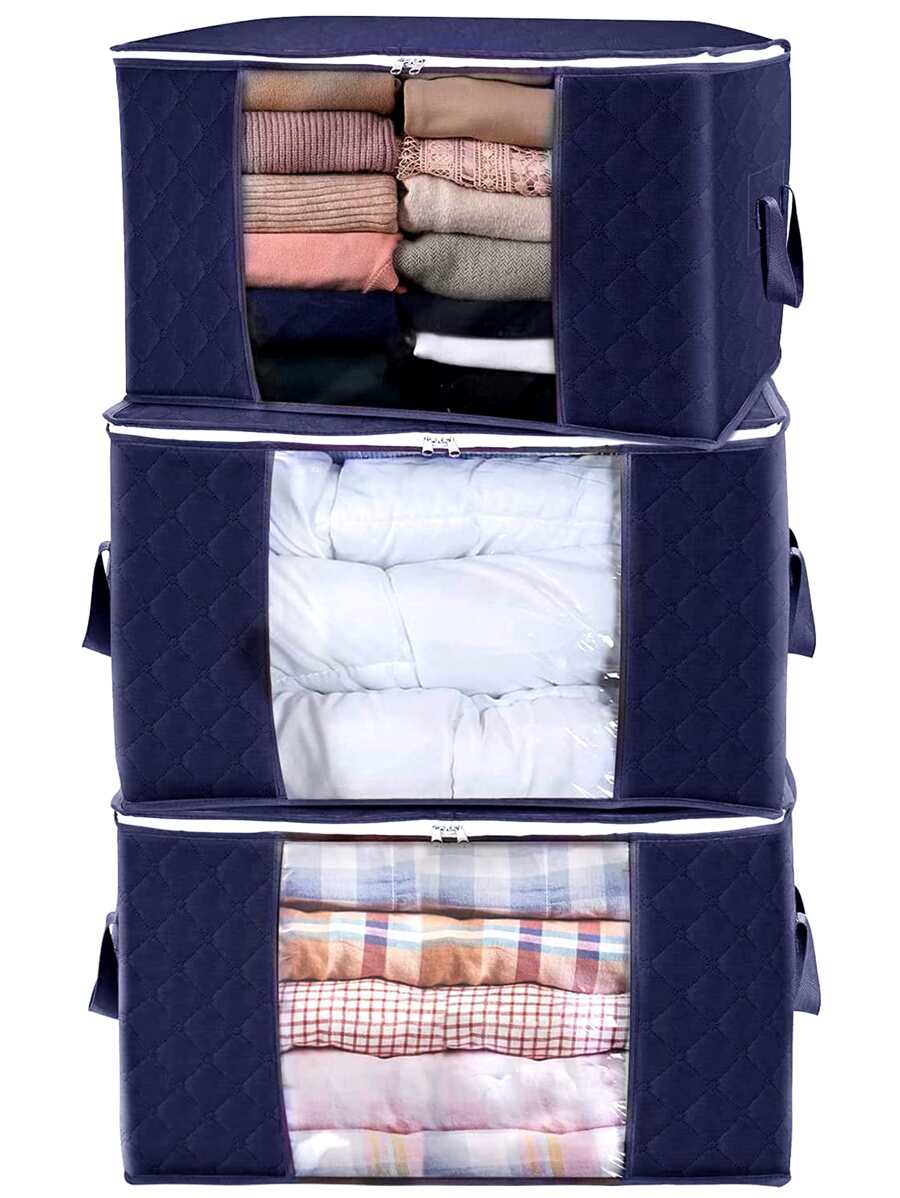 3入組素色衣服收納袋 - 藏蓝色 - 查看 1