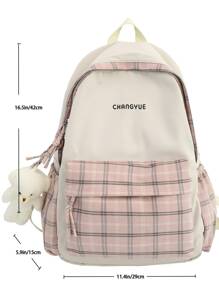Waterproof,Lightweight Plaid Graphic Doll Decor Backpack School Bag For Graduate, Teen Girls, Freshman, Sophomore, Junior & Senior In College, University & High School, Perfect For Outdoors ,Travel & Back To SchoolSchool Backpack,Large Capacity,Portable,Lightweight, Suitable For Teen Girls Women College Students,Boys And Men, Perfect For Back To School,College,Elementary School,Middle School, High School,Work , Business, Commute, Street & Japanese Style Women Bag - Baby Pink - View 2