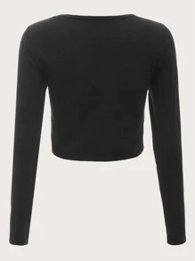 ROMWE Camiseta corta con corazón & ala con estampado con diamante de imitación - Negro - Ver 2