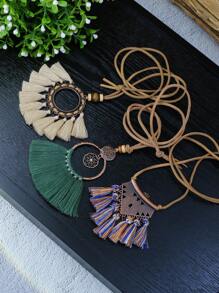 EMERY ROSE 3入組流蘇吊墜項鍊 - 彩色 - 查看 3