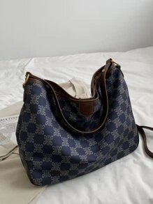 幾何圖案撞色滾邊水桶包 - 彩色 - 查看 1