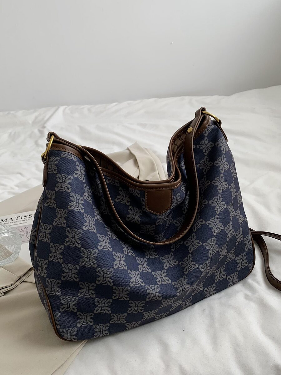 幾何圖案撞色滾邊水桶包 - 彩色 - 查看 1