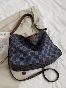 幾何圖案撞色滾邊水桶包 - 彩色 - 查看 2