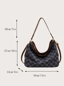 幾何圖案撞色滾邊水桶包 - 彩色 - 查看 3