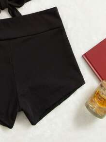 SHEIN Swim Sọc Bộ Bikini Thánh giá Buộc lại Áo ba lỗ & Quần đùi nam 2 mảnh Bộ đồ tắm - màu đen - Xem 3