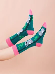 Calcetines estilo animal print con cuello redondo