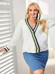 SHEIN EZwear Plus V-neck Striped Cardigan