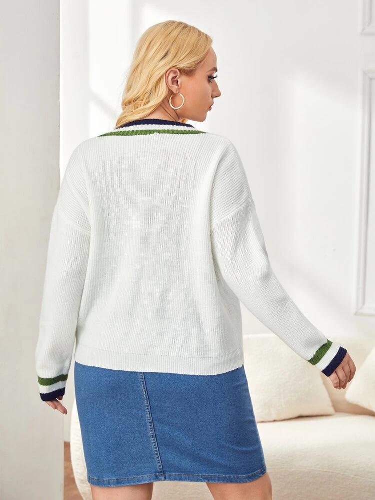 Plus V-neck Striped Cardigan