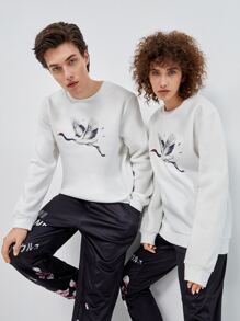 Manfinity 1pc Crane Print Pullover - White - View 1