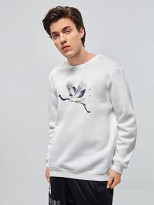 Manfinity 1pc Crane Print Pullover - White - View 4