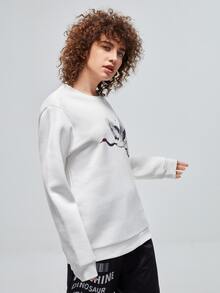 Manfinity 1pc Crane Print Pullover - White - View 8