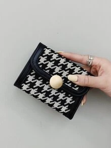 Houndstooth For Women Wallet Purse Wallet Small Wallet - Black and White - View 1
