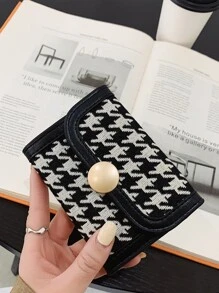 Houndstooth For Women Wallet Purse Wallet Small Wallet - Black and White - View 2