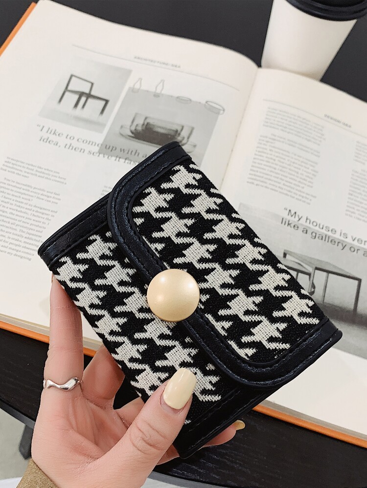 Houndstooth For Women Wallet Purse Wallet Small Wallet - Black and White - View 2