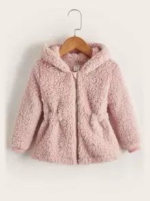 SHEIN 小女童拉鍊連帽泰迪夾克
