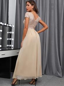 Chiquease Contrast Sequin Chiffon Prom Dress Maxi Women Outfit - Champagne - View 2