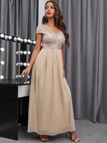 Chiquease Contrast Sequin Chiffon Prom Dress Maxi Women Outfit - Champagne - View 4