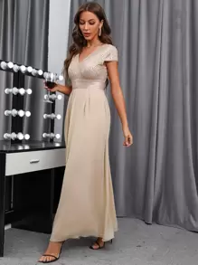 Chiquease Contrast Sequin Chiffon Prom Dress Maxi Women Outfit - Champagne - View 7