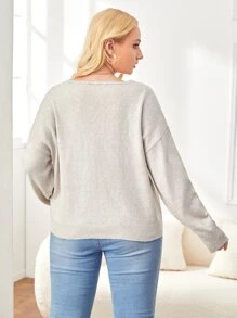 SHEIN Essnce Áo len Plus Size màu trơn Giải trí - Màu Xám nhạt - Xem 2