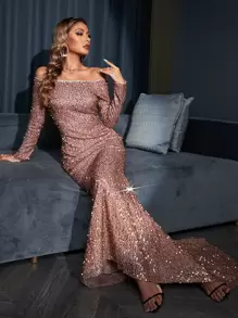 Vestido de vestir largo con lentejuelas - Champán - Ver 1