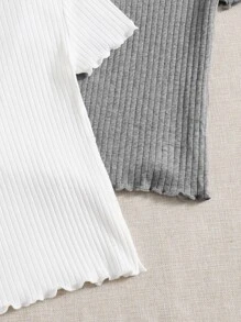 SHEIN EZwear Summer 3pcs Lettuce Trim Ribbed Knit Slim Fit Base Tee - Multicolor - View 3