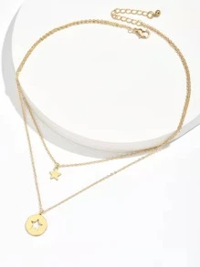 2入組星星吊墜項鍊 - 金黃色 - 查看 2