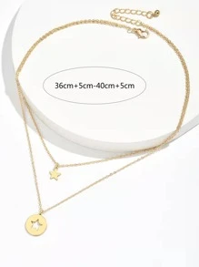 2入組星星吊墜項鍊 - 金黃色 - 查看 3