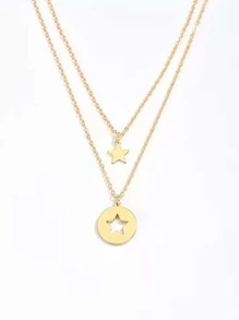 2入組星星吊墜項鍊 - 金黃色 - 查看 4