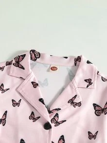 Toddler Girls Butterfly Print Lapel Collar PJ Set - Baby Pink - View 3