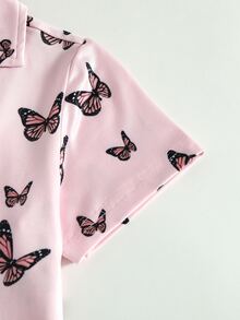 Toddler Girls Butterfly Print Lapel Collar PJ Set - Baby Pink - View 4