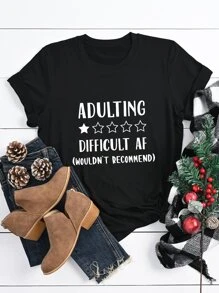 Calvaya 加大字母图案 T 恤，女式夏季上衣