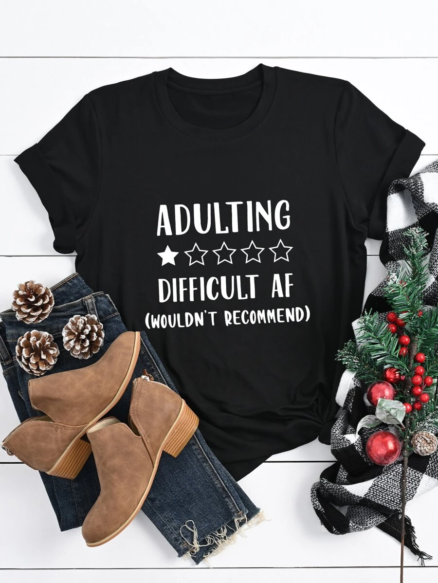 Calvaya 加大字母图案 T 恤，女式夏季上衣