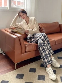 DAZY 格纹印花斜口袋长裤 - 彩色 - 查看 5