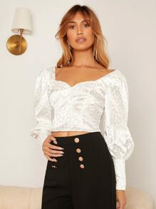 SHEIN Blusa con estampado de leopardo de manga obispo