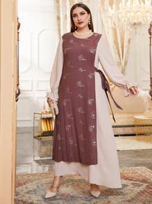 SHEIN Unity Vestido con estampado floral al azar de color combinado con nudo lateral de manga con volante - Multicolor - Ver 1