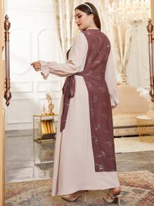 SHEIN Unity Vestido con estampado floral al azar de color combinado con nudo lateral de manga con volante - Multicolor - Ver 2