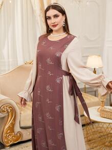 SHEIN Unity Vestido con estampado floral al azar de color combinado con nudo lateral de manga con volante - Multicolor - Ver 3