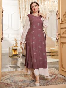 SHEIN Unity Vestido con estampado floral al azar de color combinado con nudo lateral de manga con volante - Multicolor - Ver 4