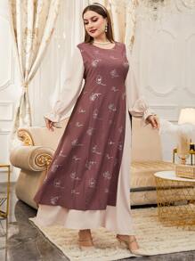 SHEIN Unity Vestido con estampado floral al azar de color combinado con nudo lateral de manga con volante - Multicolor - Ver 5