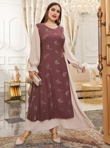 SHEIN Unity Vestido con estampado floral al azar de color combinado con nudo lateral de manga con volante - Multicolor - Ver 6