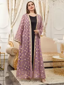 大碼隨機燙金波點織帶拼接腰帶外套和洋裝 - 彩色 - 查看 1